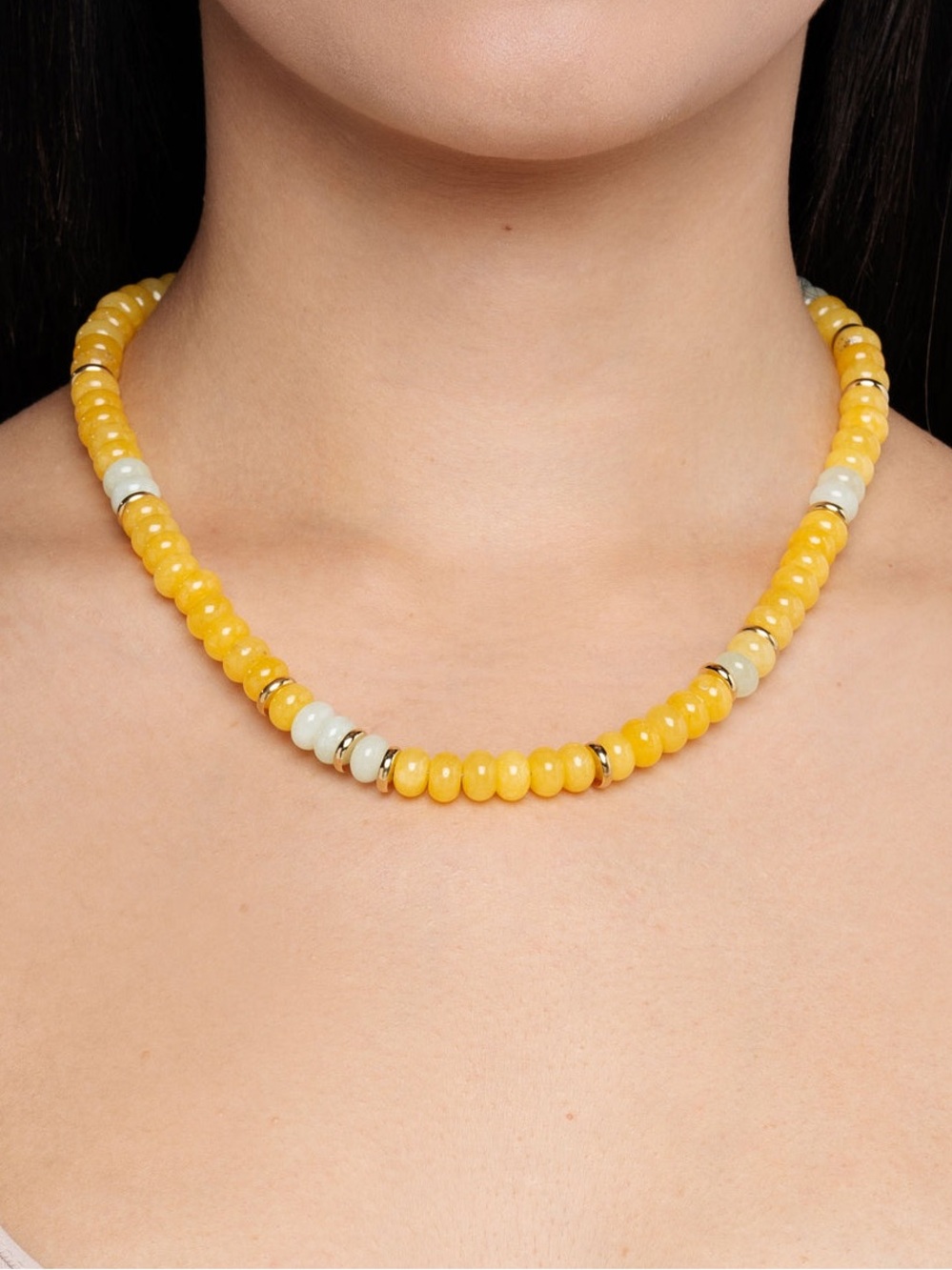 NEW $158 Mayamar Beaded Stone Stacker Necklace Yellow and Light Green Quartz 16”